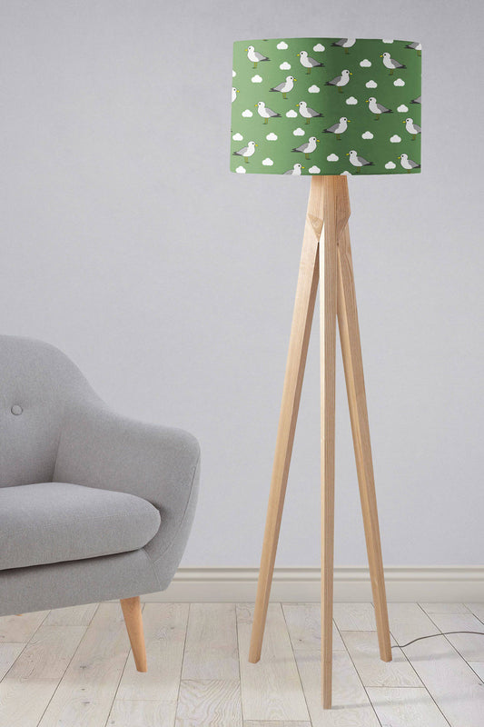 Green Lampshade with a Seagull Design, Ceiling or Table Lamp Shade