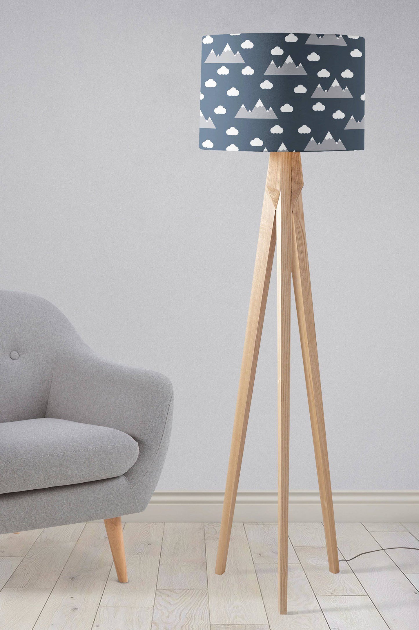 Navy Blue Lampshade with a Clouds and Mountains Design, Ceiling or Table Lamp Shade