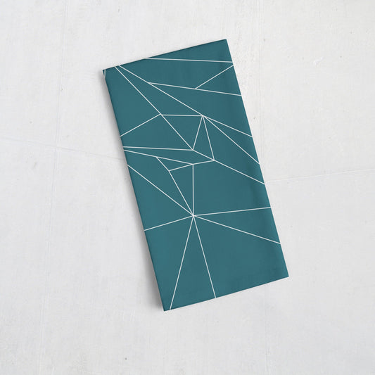 Teal Tea Towel with a White Line Geometric Design, Dish Towel, Kitchen Towel