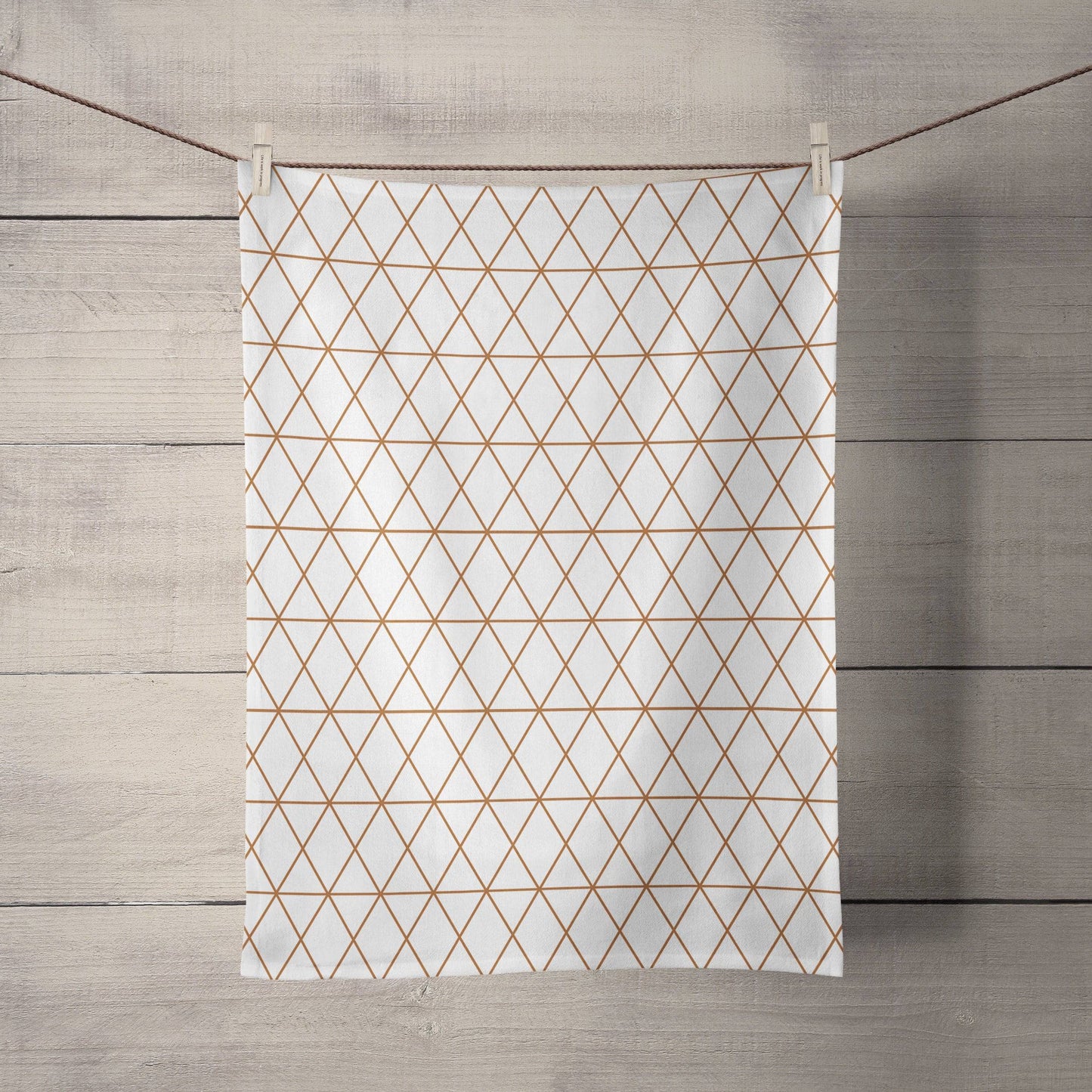 White Tea Towel with a Copper Lines Geometric Design, Dish Towel, Kitchen Towel