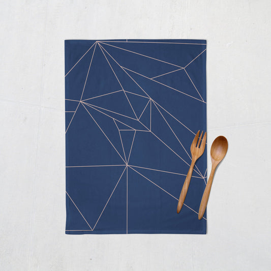 Navy Blue with Rose Gold Lines Geometric Design Tea Towel, Dish Towel Kitchen Towel