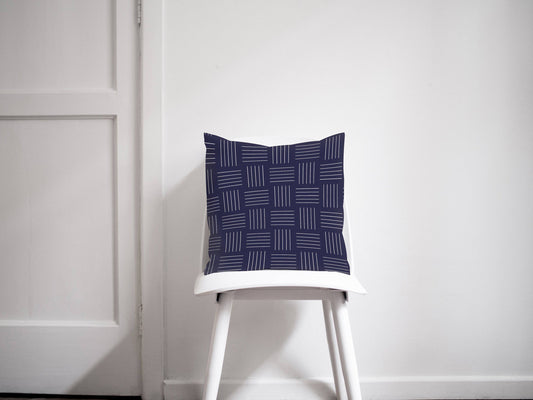 Navy Blue with White Lines Geometric Design Cushions, Throw Pillow