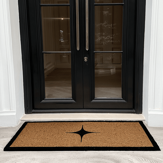 Kyla Large Star Print Black Border Natural Double Width Doormat
