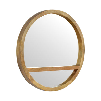 Wooden Round Mirror with 1 Shelf-2