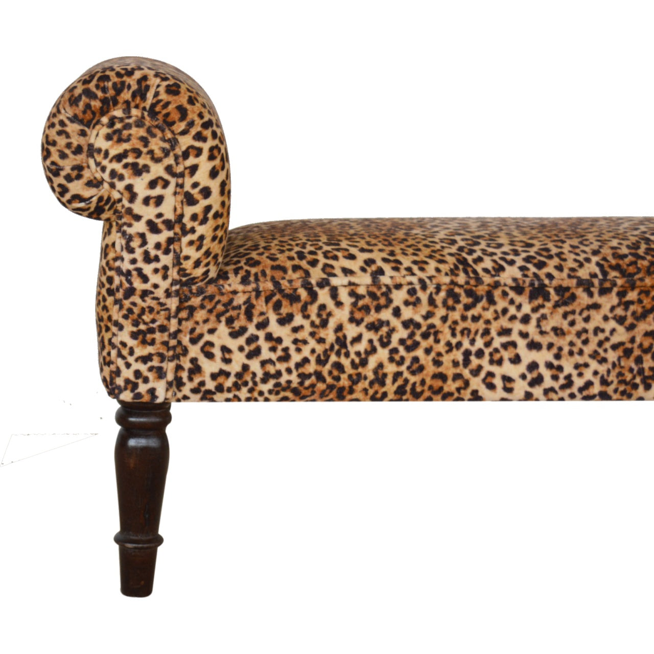 Leopard Print Velvet Bench with Turned Feet dropshipping