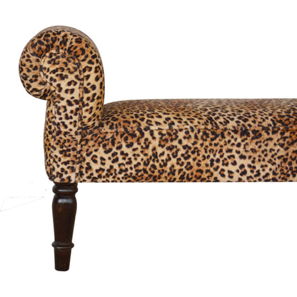 Leopard Print Velvet Bench with Turned Feet dropshipping