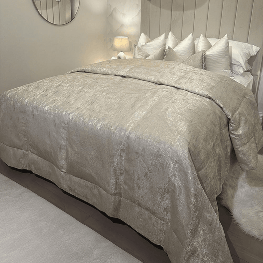 Tiana Cream & Gold Abstract Print Bedspread